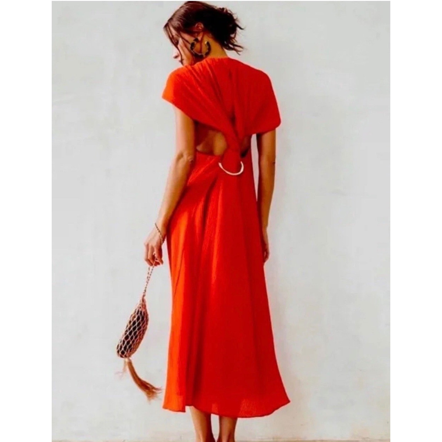 Cult Gaia Red Artemisia Open Back Ring Detail Maxi Dress Womens Medium